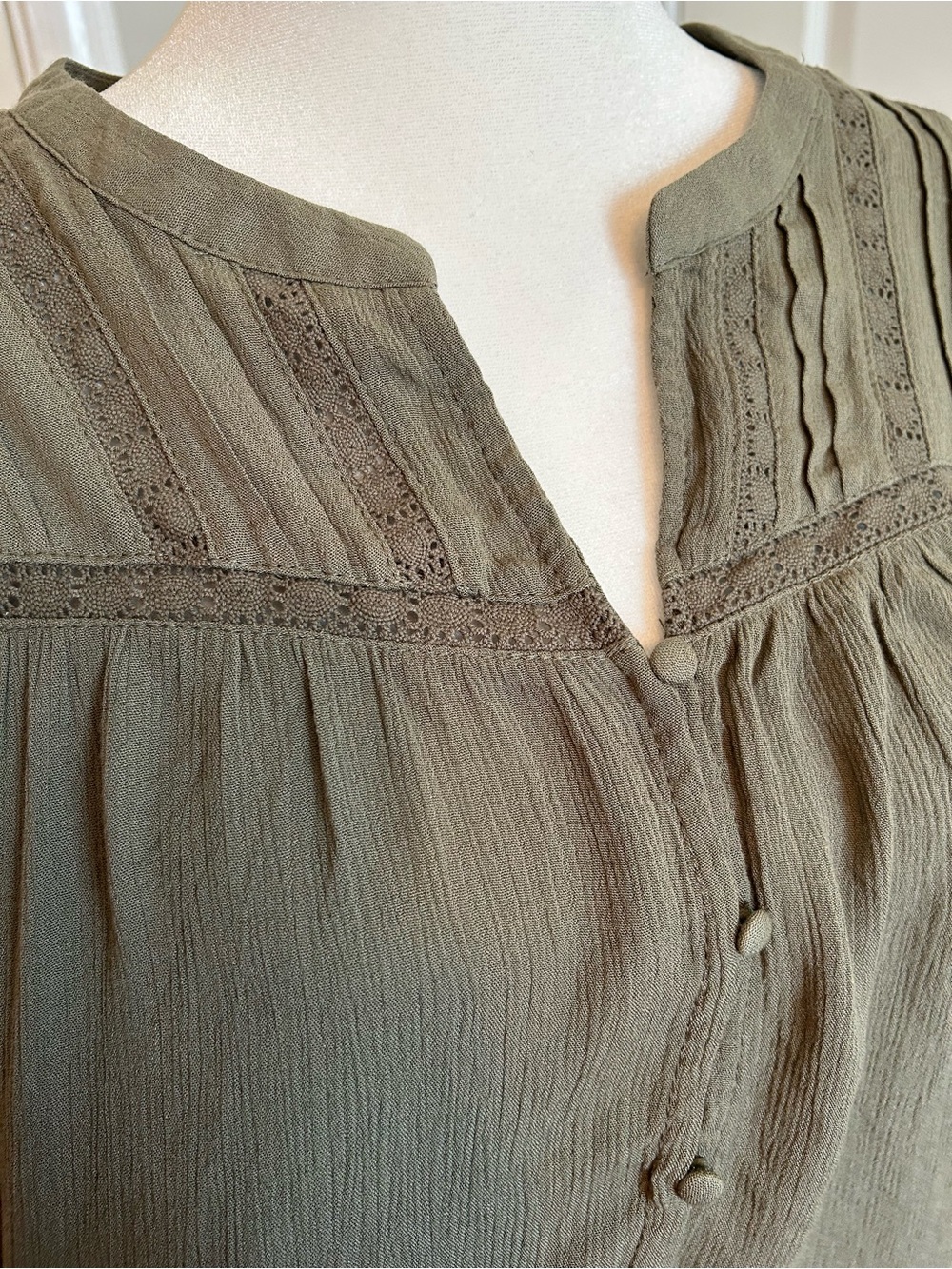 Maurices Olive Green Button-Front Peasant Blouse - Picture 7 of 10